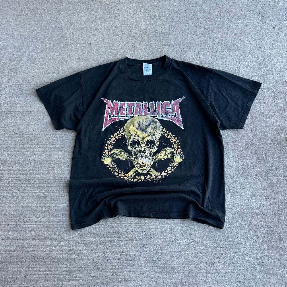 Vintage Metallica Pushead Skull Cross Bones Band T-Shirt Y2K Concert Tour Size L